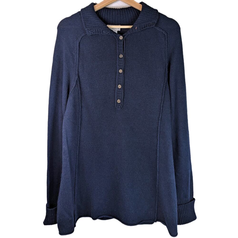 Soft Surroundings Navy Blue Henley Sweater Knit Pullover Angora Cashmere Blend L